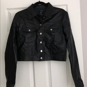 Forever 21 Crop Faux Leather Black Jacket L NWT